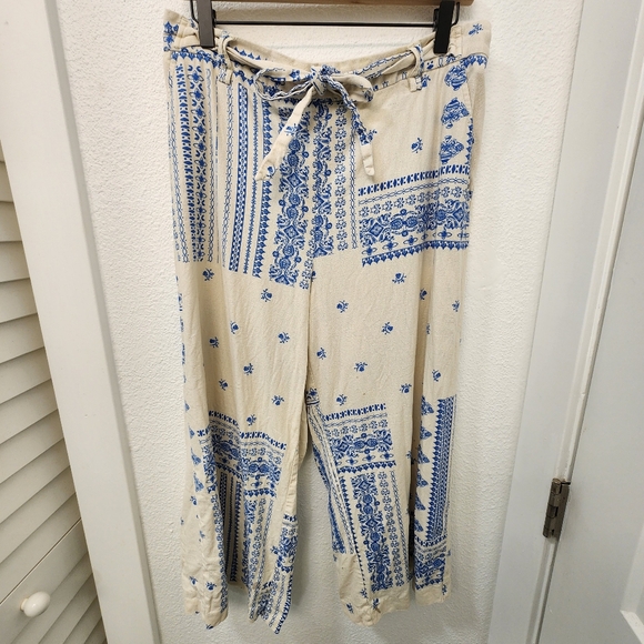 Joie Pants - Joie Linen Lightweight Floral Boho Wide Leg Cropped Pants